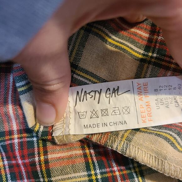 Nasty gal size 8 button down plaid midi dress with shoulder pads - Picture 6 of 10